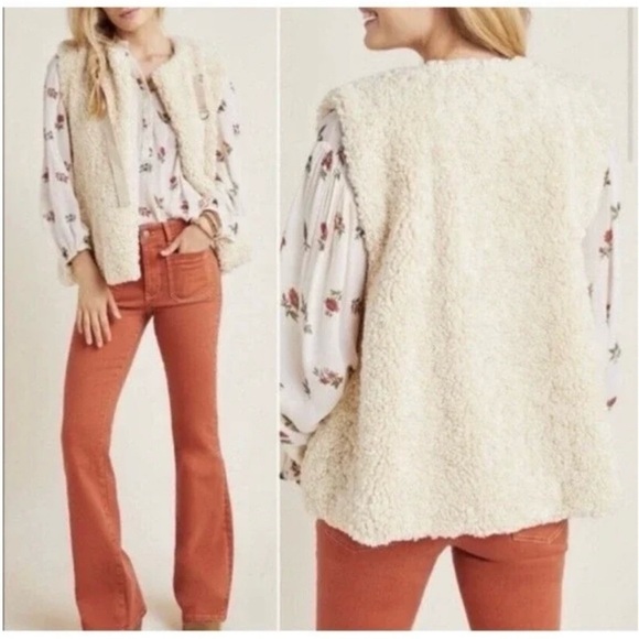 Anthropologie Akemi & Kin Alonna Cream Sherpa Teddy Vest One Size - Picture 11 of 12